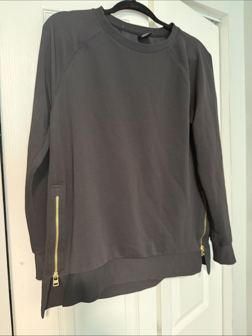 Avia Charcoal Gray Long Sleeve Pullover with Gold Zippers